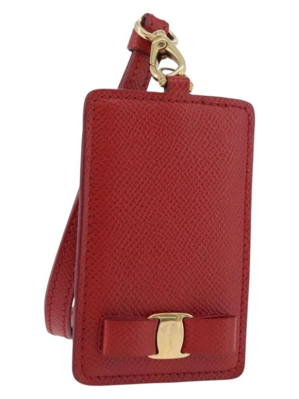 Salvatore Ferragamo Vala Neck Card Case Leather Red Gold Auth AMZ180A